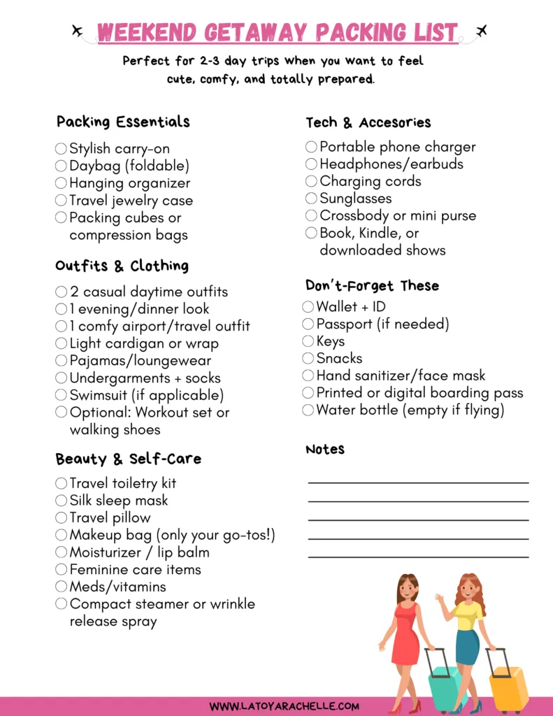 weekend getaway packing list